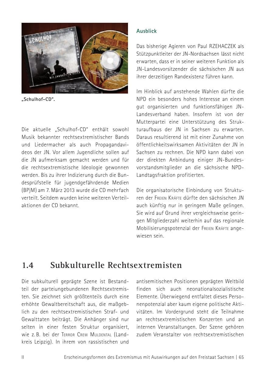 Seite 67 des Verfassungsschutzbericht 2012 Sachsen