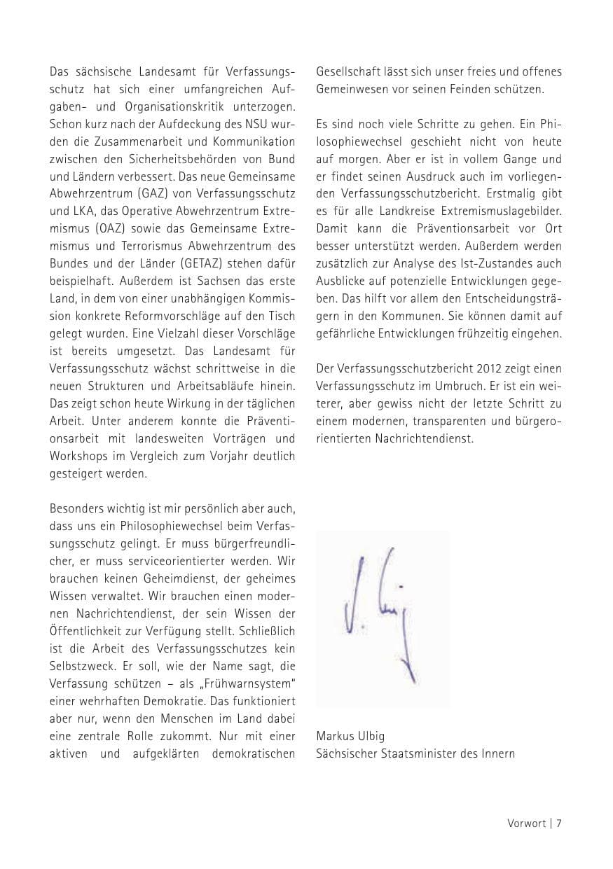 Seite 9 des Verfassungsschutzbericht 2012 Sachsen