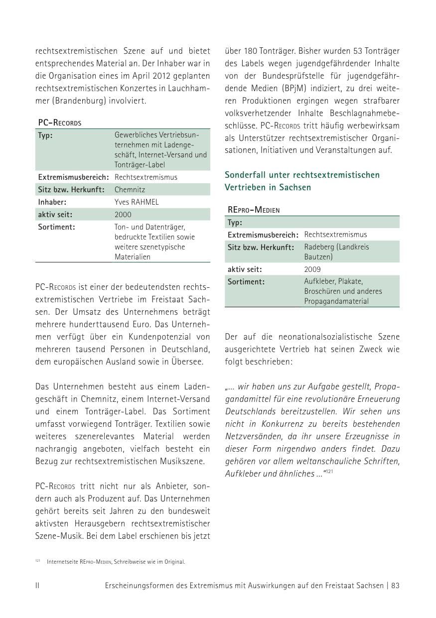 Seite 85 des Verfassungsschutzbericht 2012 Sachsen