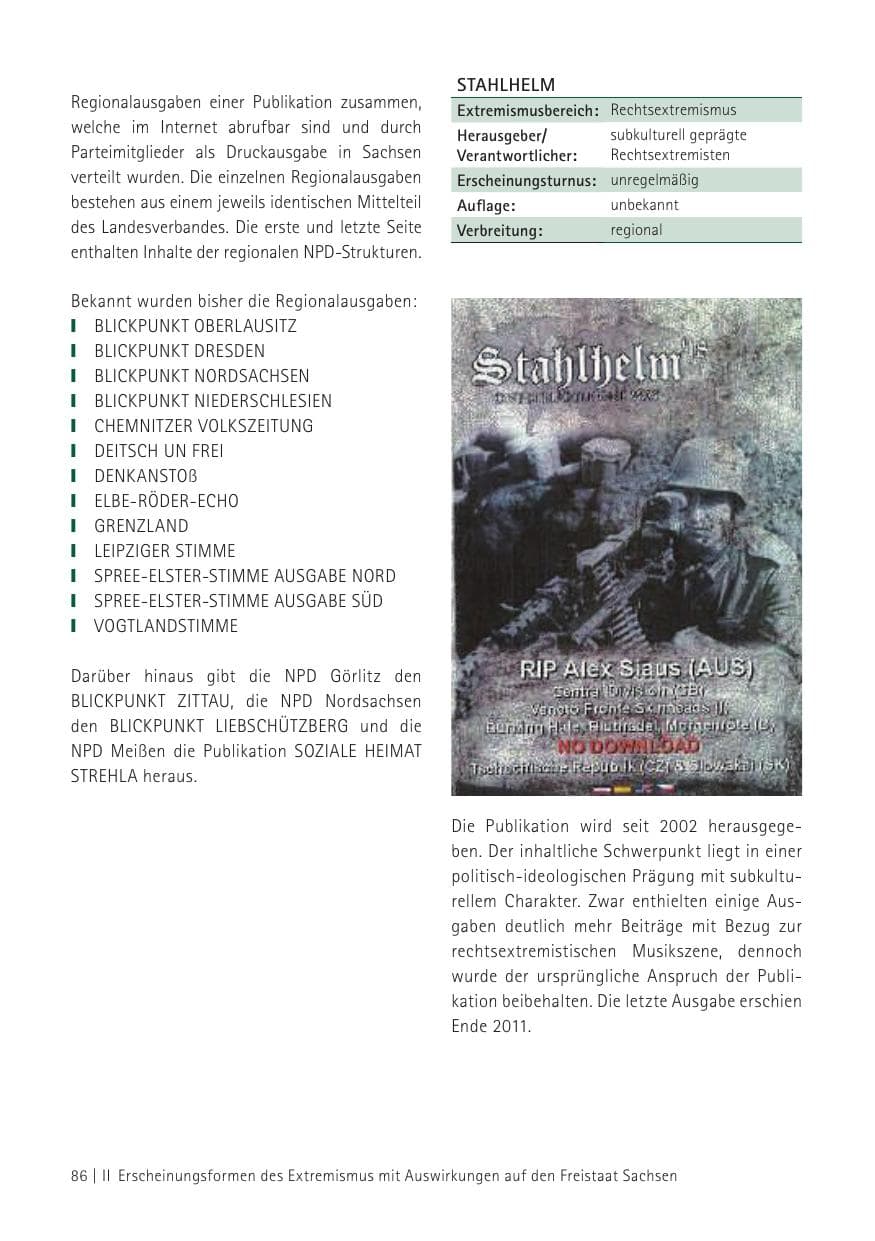 Seite 88 des Verfassungsschutzbericht 2012 Sachsen