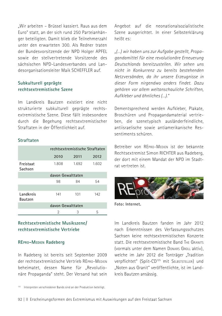 Seite 94 des Verfassungsschutzbericht 2012 Sachsen