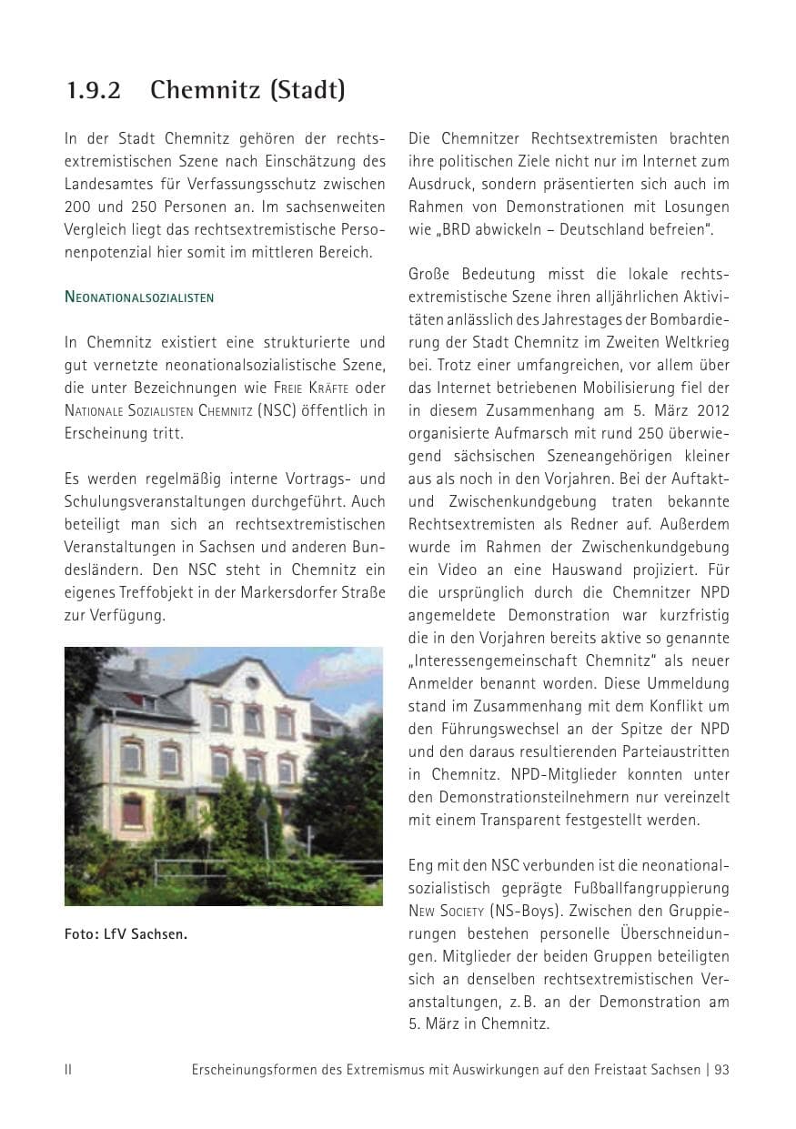 Seite 95 des Verfassungsschutzbericht 2012 Sachsen