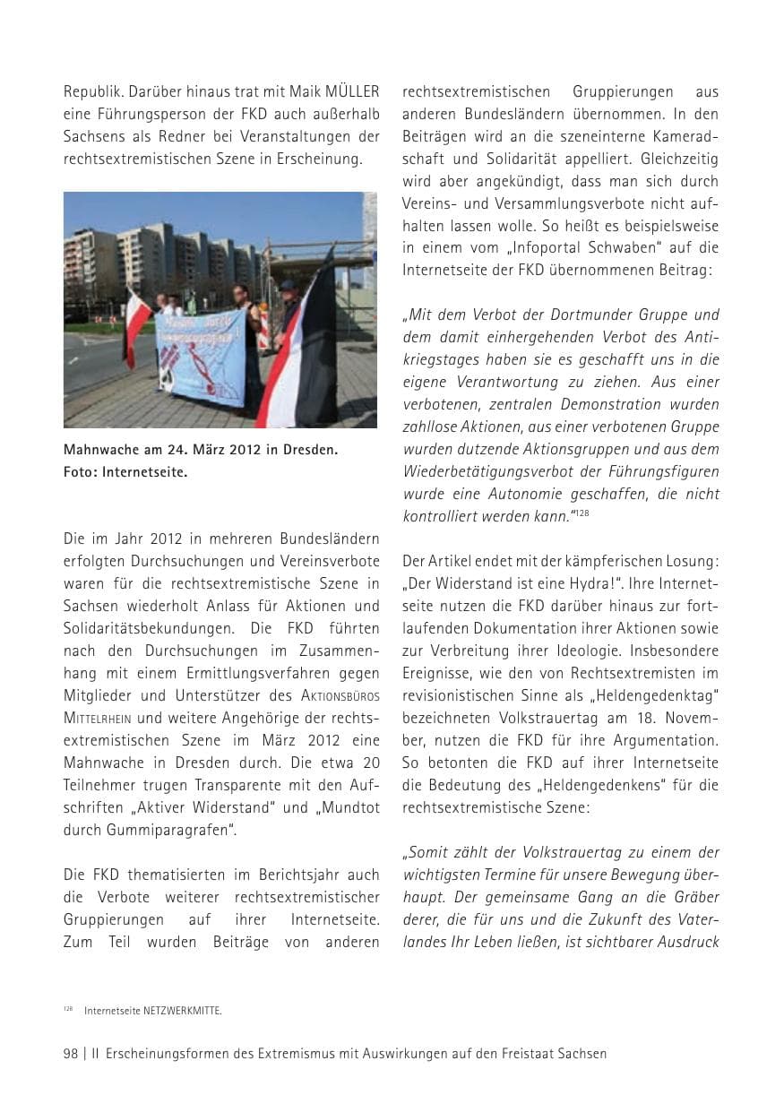Seite 100 des Verfassungsschutzbericht 2012 Sachsen