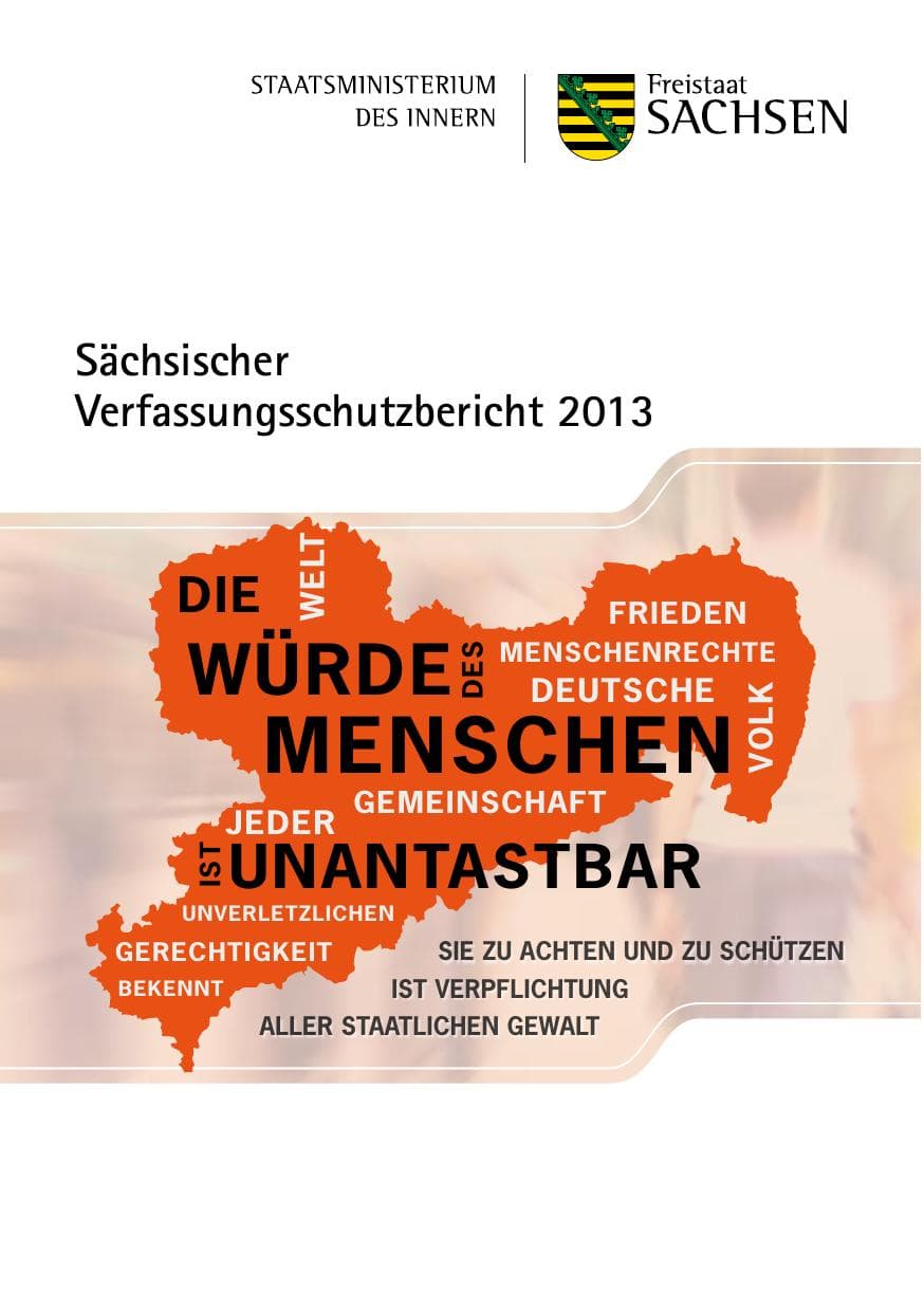 Seite 1 des Verfassungsschutzbericht 2013 Sachsen