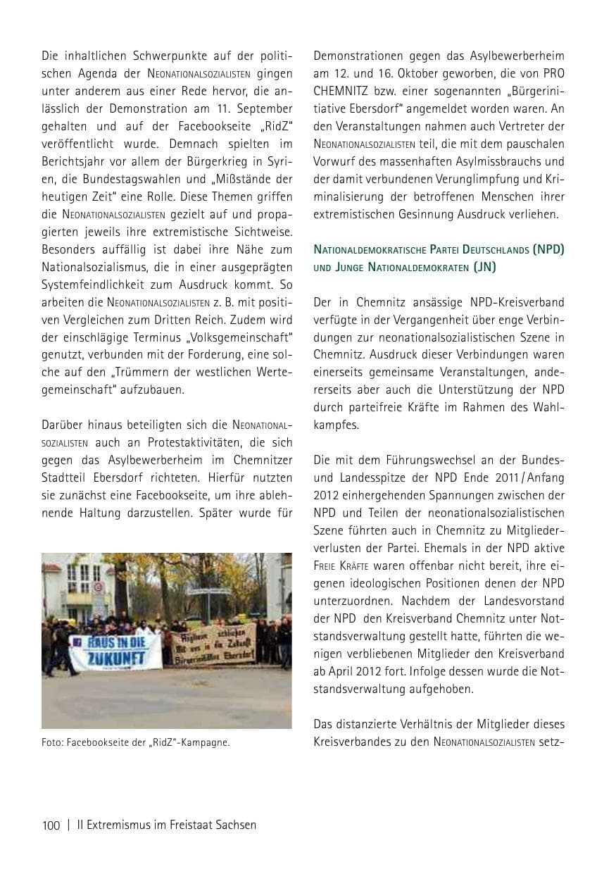 Seite 102 des Verfassungsschutzbericht 2013 Sachsen