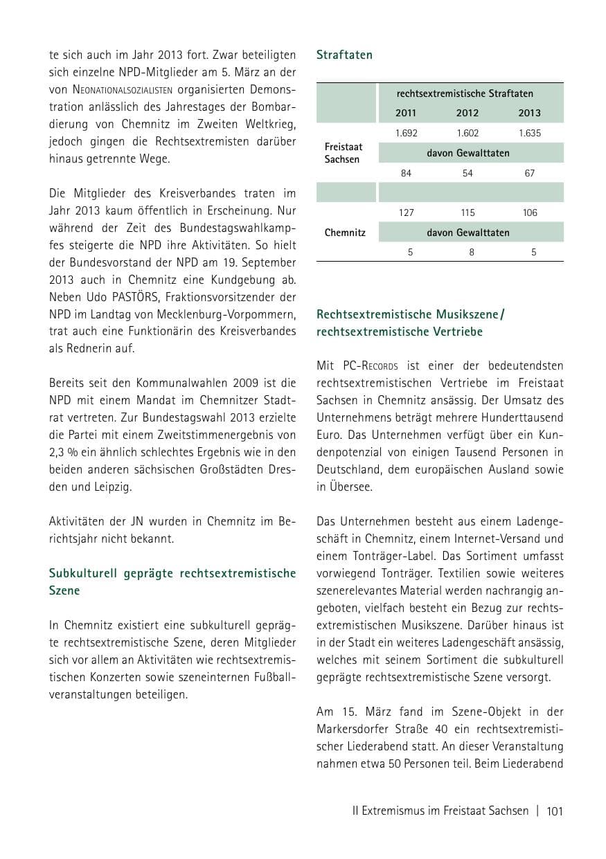 Seite 103 des Verfassungsschutzbericht 2013 Sachsen