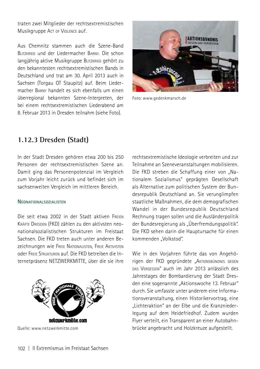 Seite 104 des Verfassungsschutzbericht 2013 Sachsen