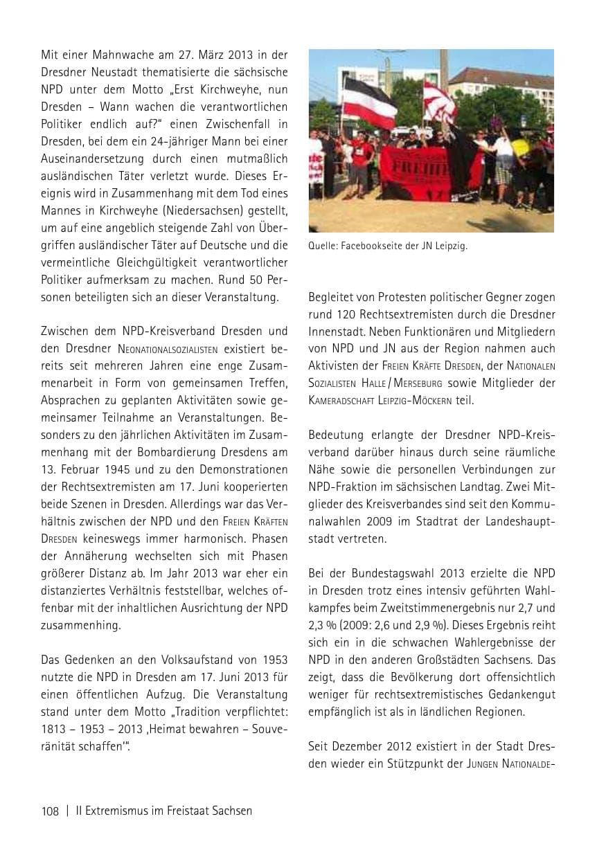 Seite 110 des Verfassungsschutzbericht 2013 Sachsen