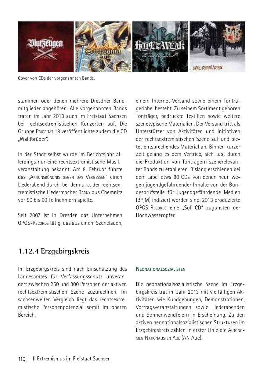 Seite 112 des Verfassungsschutzbericht 2013 Sachsen