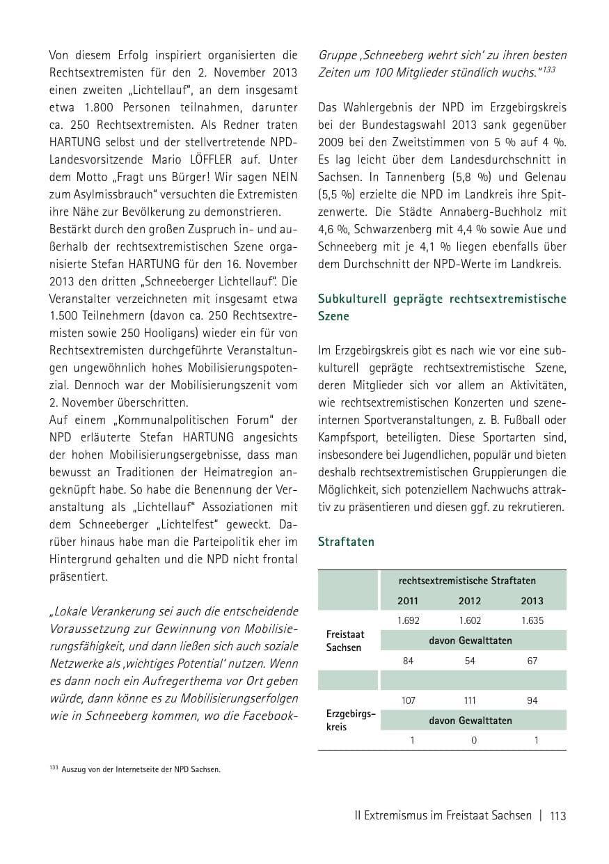 Seite 115 des Verfassungsschutzbericht 2013 Sachsen