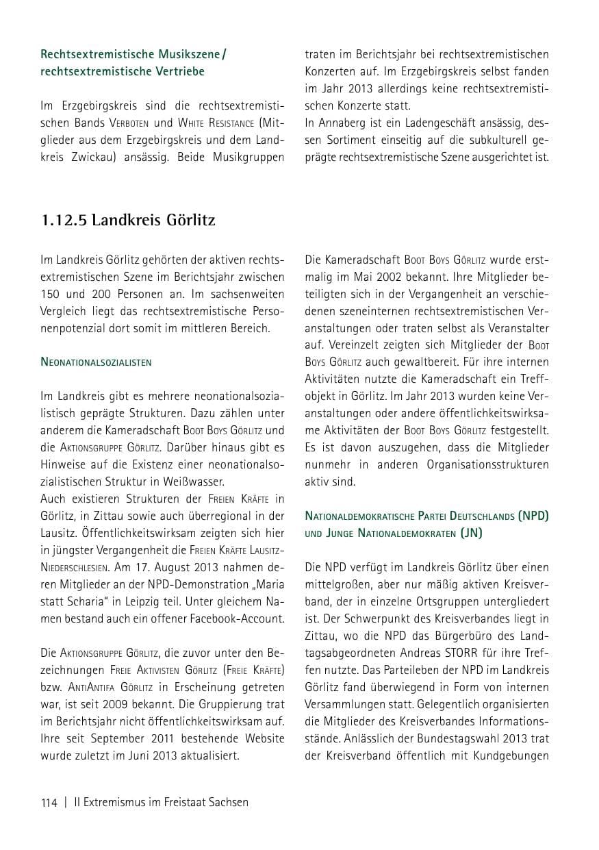 Seite 116 des Verfassungsschutzbericht 2013 Sachsen
