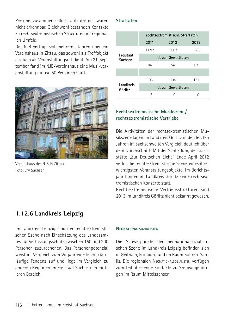 Seite 118 des Verfassungsschutzbericht 2013 Sachsen