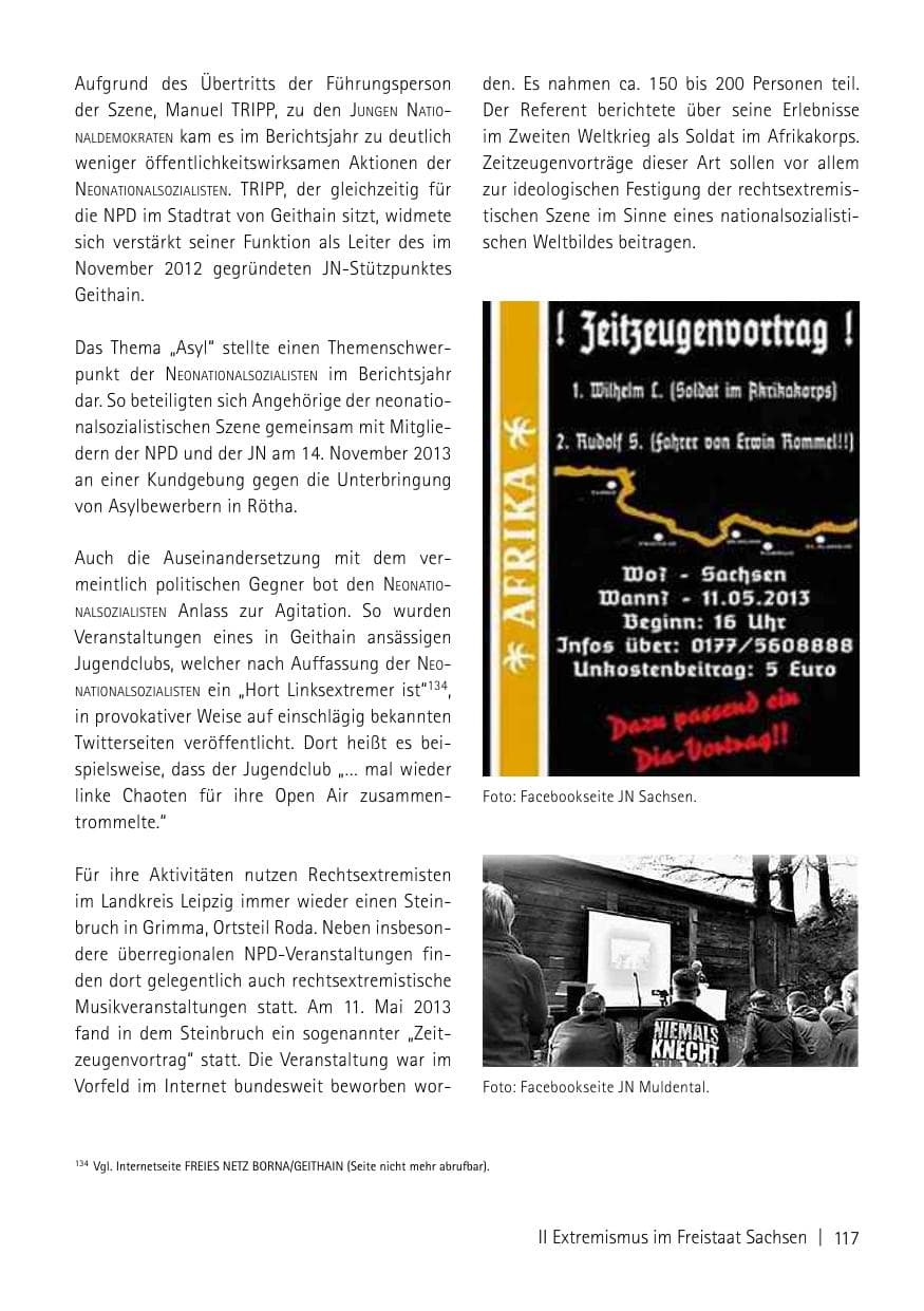 Seite 119 des Verfassungsschutzbericht 2013 Sachsen