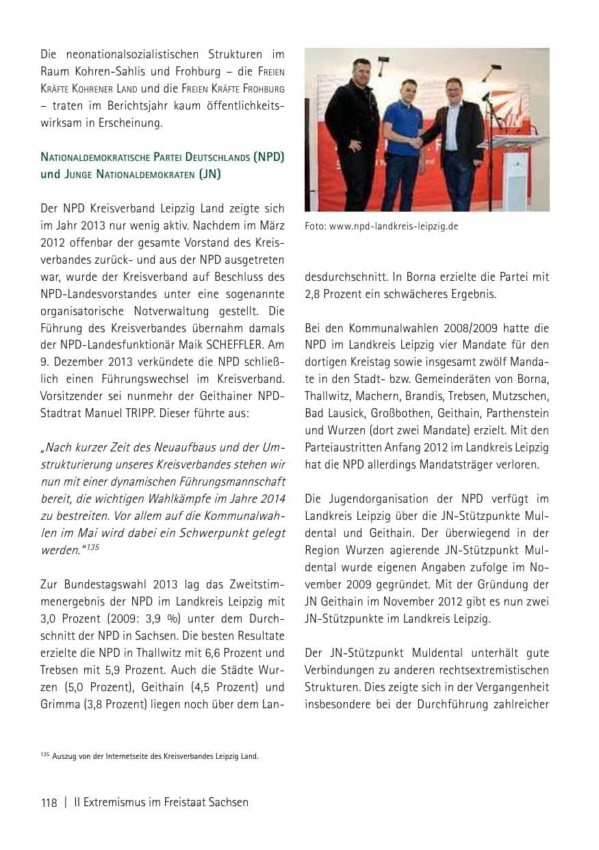 Seite 120 des Verfassungsschutzbericht 2013 Sachsen