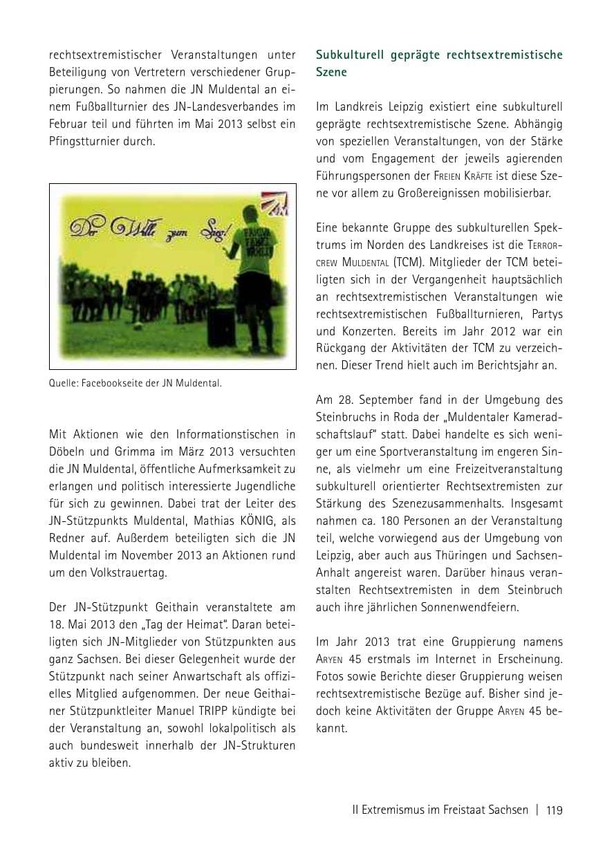 Seite 121 des Verfassungsschutzbericht 2013 Sachsen