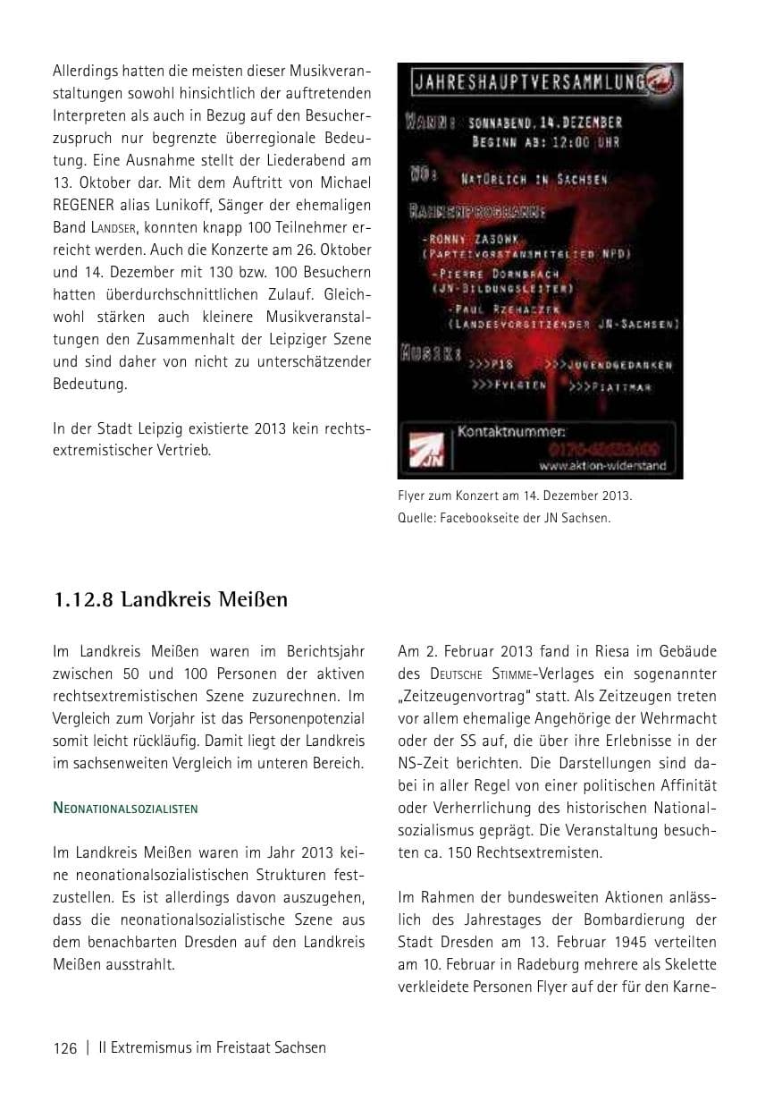 Seite 128 des Verfassungsschutzbericht 2013 Sachsen