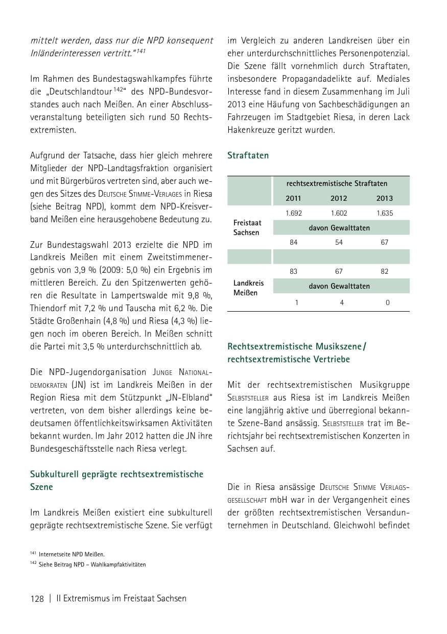 Seite 130 des Verfassungsschutzbericht 2013 Sachsen