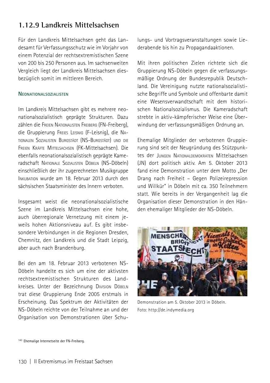 Seite 132 des Verfassungsschutzbericht 2013 Sachsen