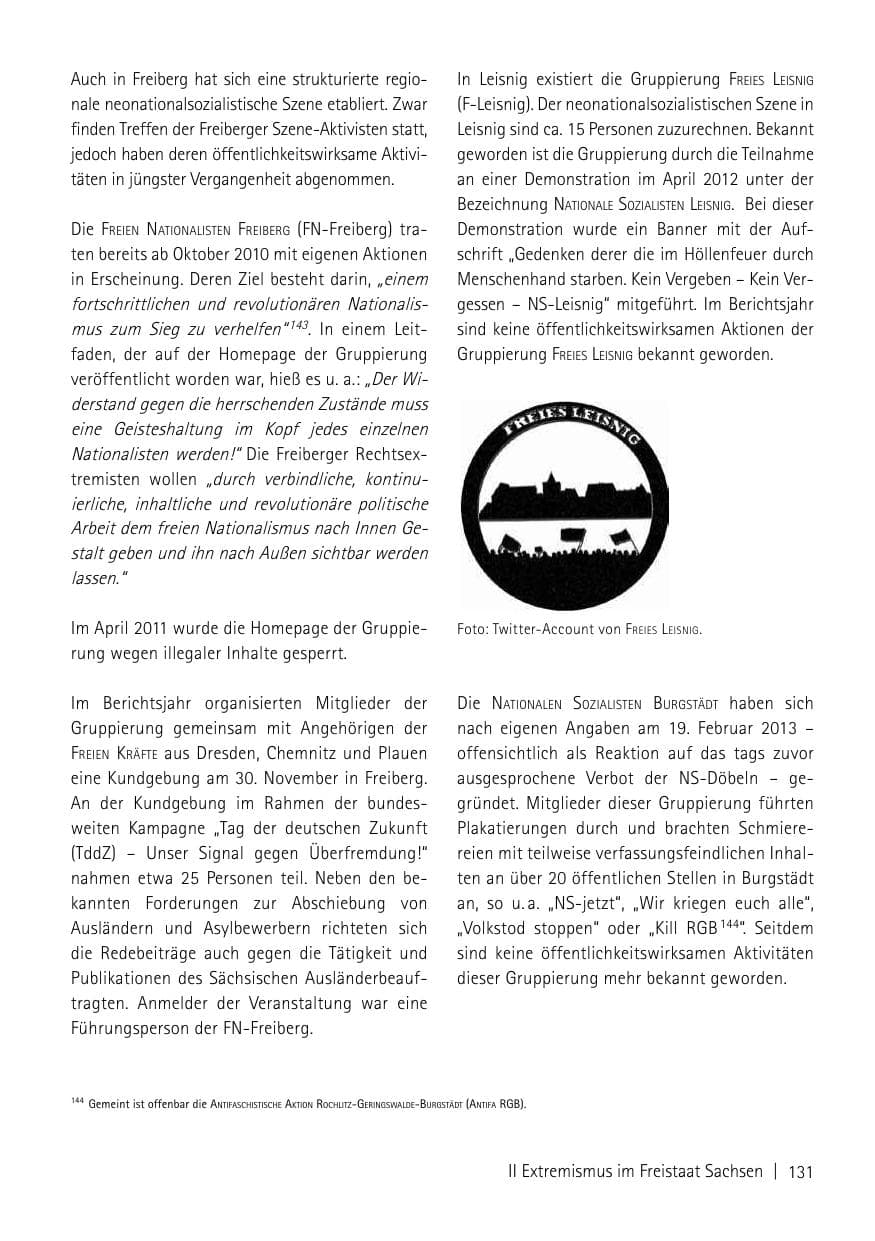 Seite 133 des Verfassungsschutzbericht 2013 Sachsen