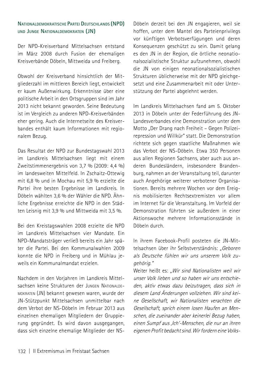 Seite 134 des Verfassungsschutzbericht 2013 Sachsen