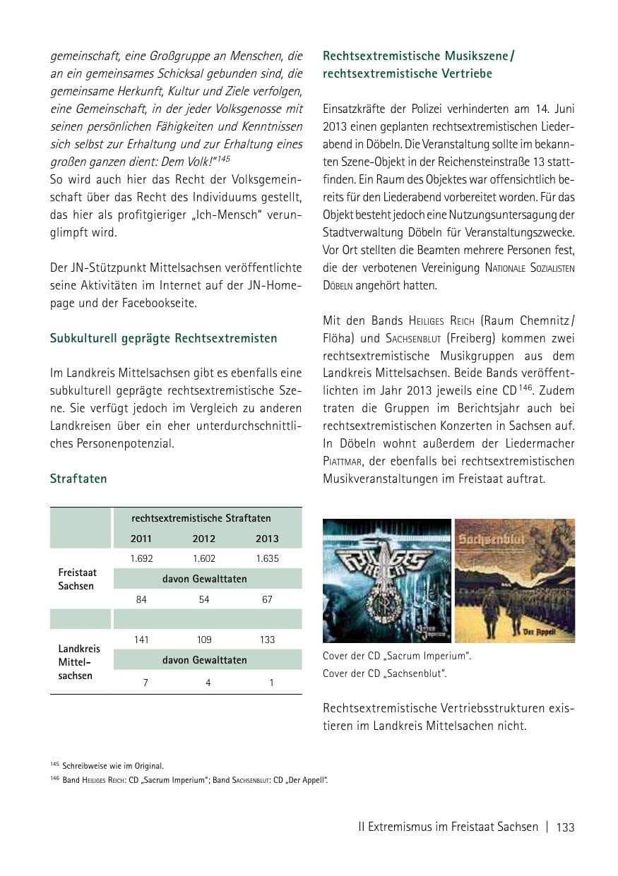 Seite 135 des Verfassungsschutzbericht 2013 Sachsen