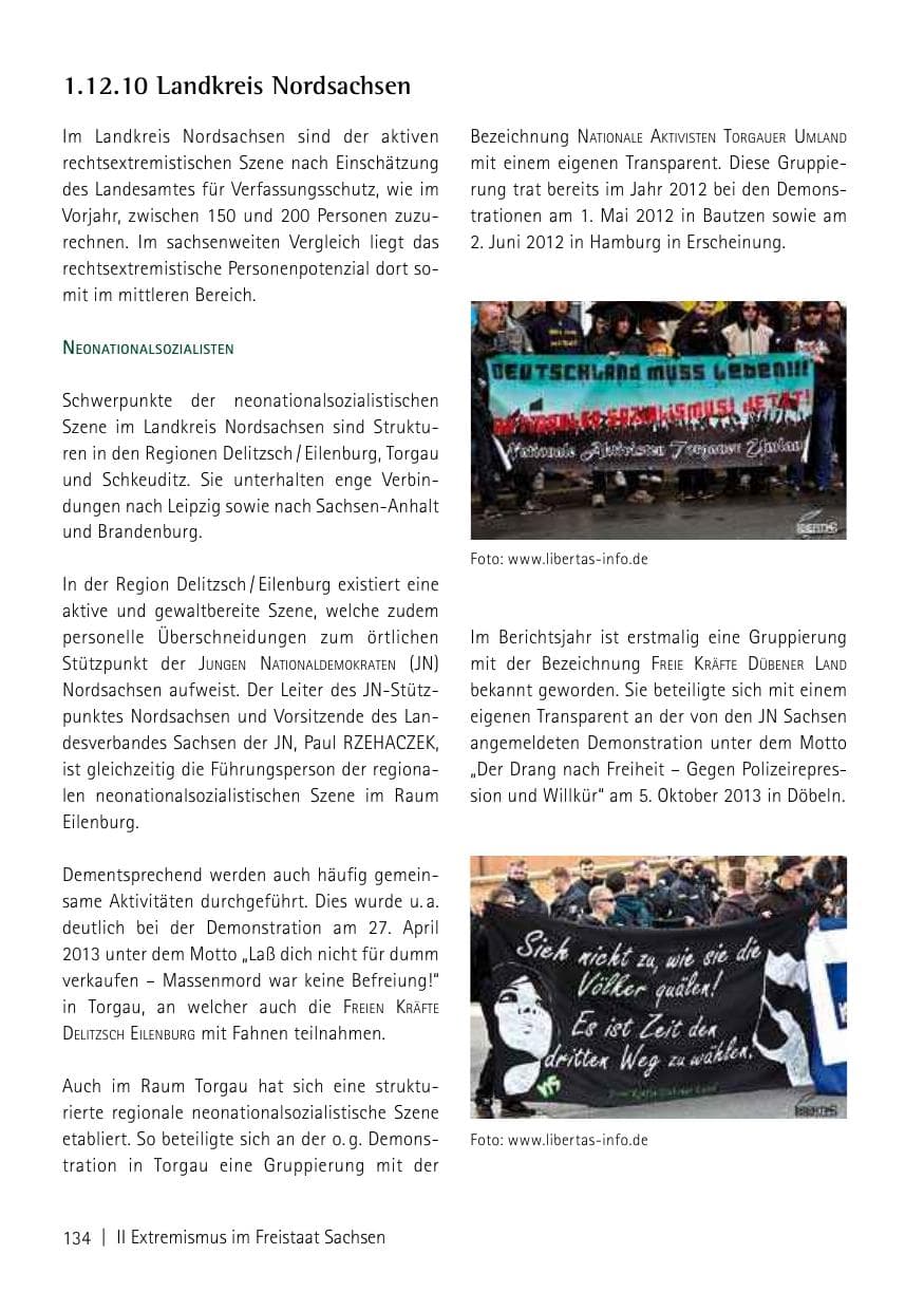 Seite 136 des Verfassungsschutzbericht 2013 Sachsen