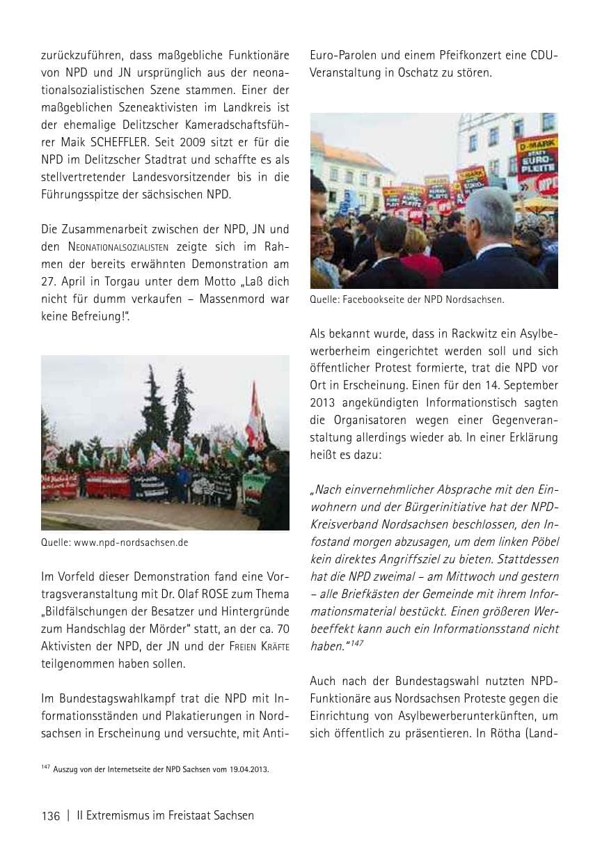 Seite 138 des Verfassungsschutzbericht 2013 Sachsen