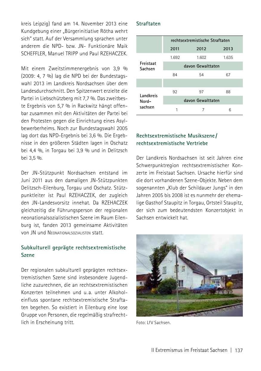 Seite 139 des Verfassungsschutzbericht 2013 Sachsen