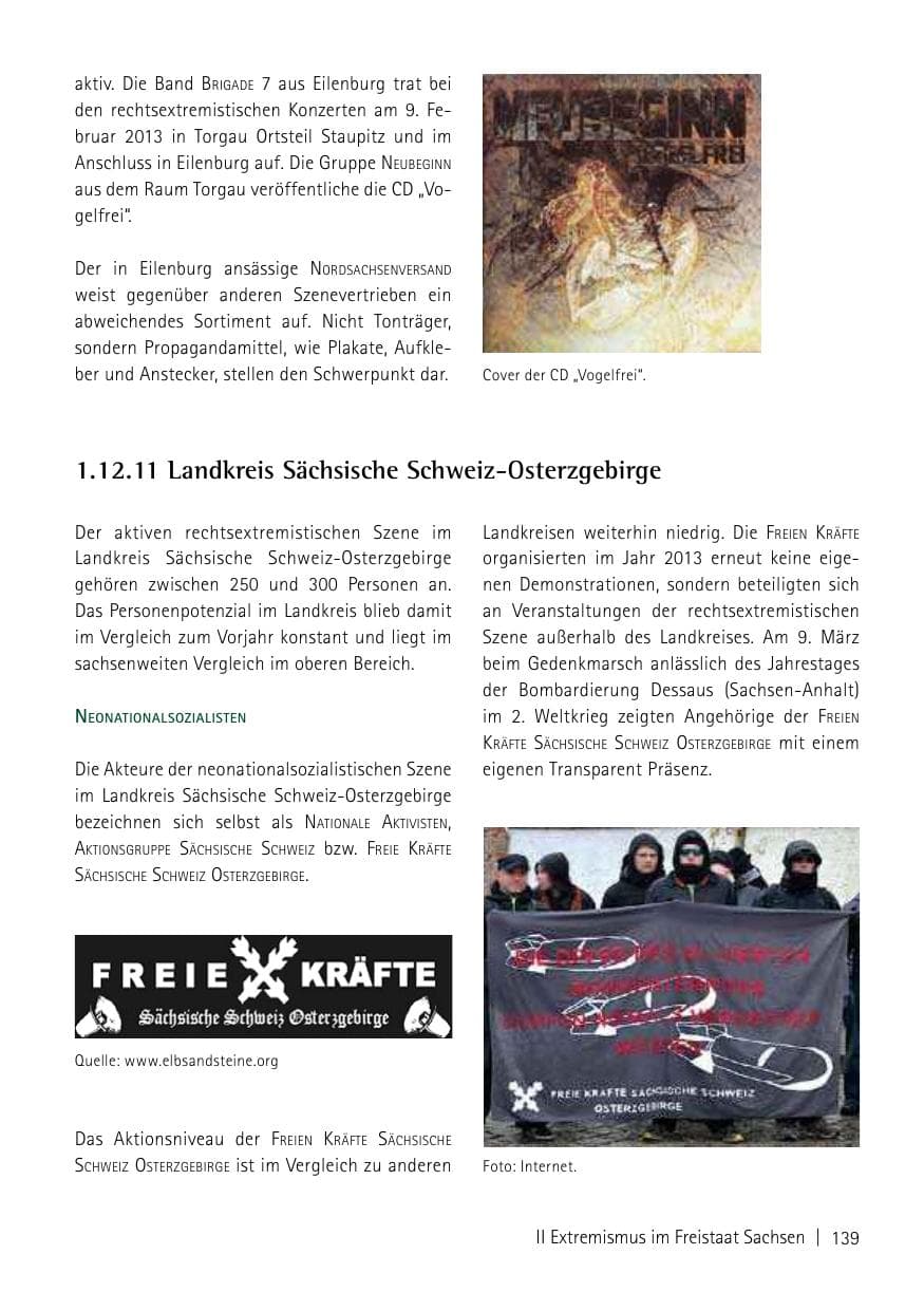 Seite 141 des Verfassungsschutzbericht 2013 Sachsen