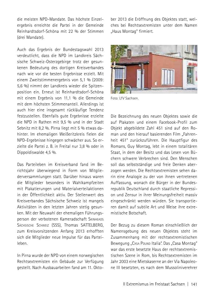 Seite 143 des Verfassungsschutzbericht 2013 Sachsen