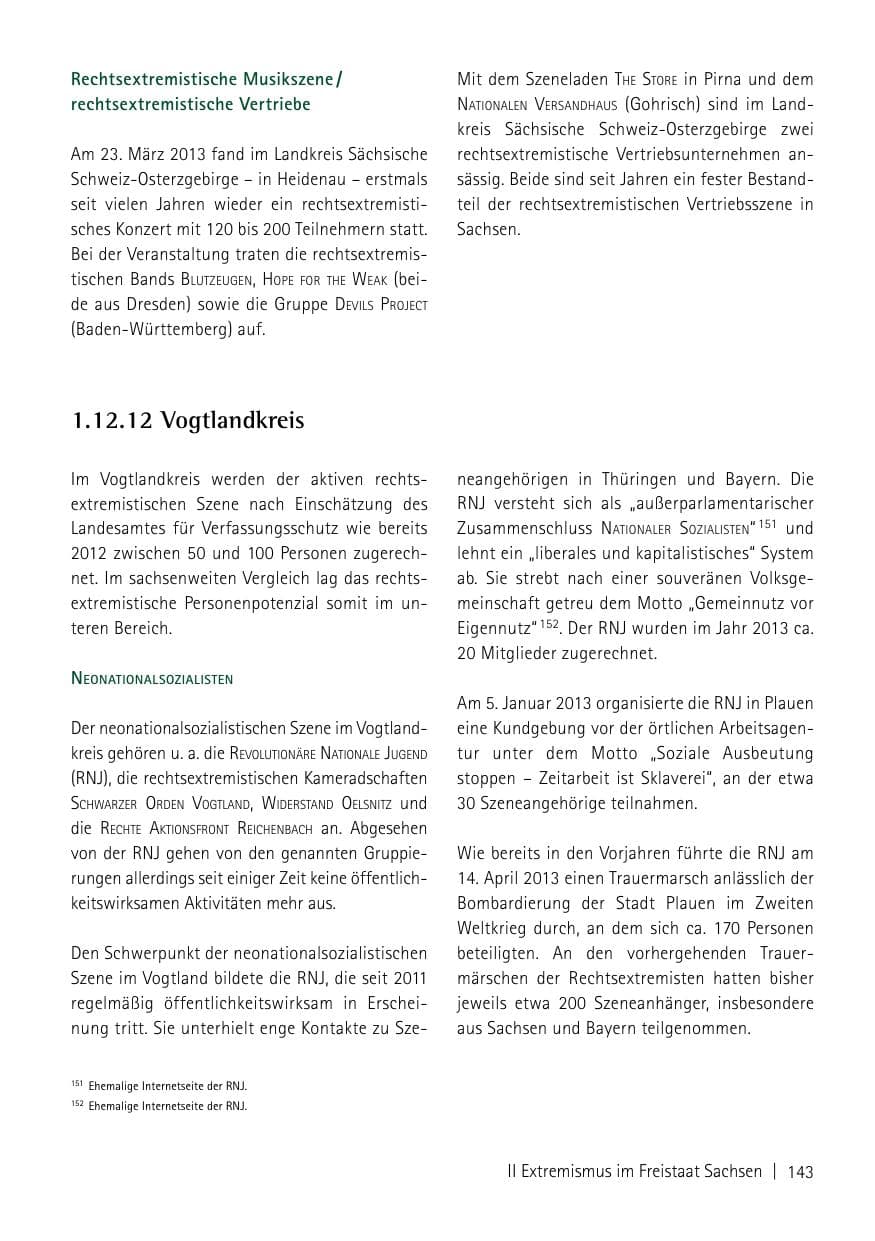 Seite 145 des Verfassungsschutzbericht 2013 Sachsen