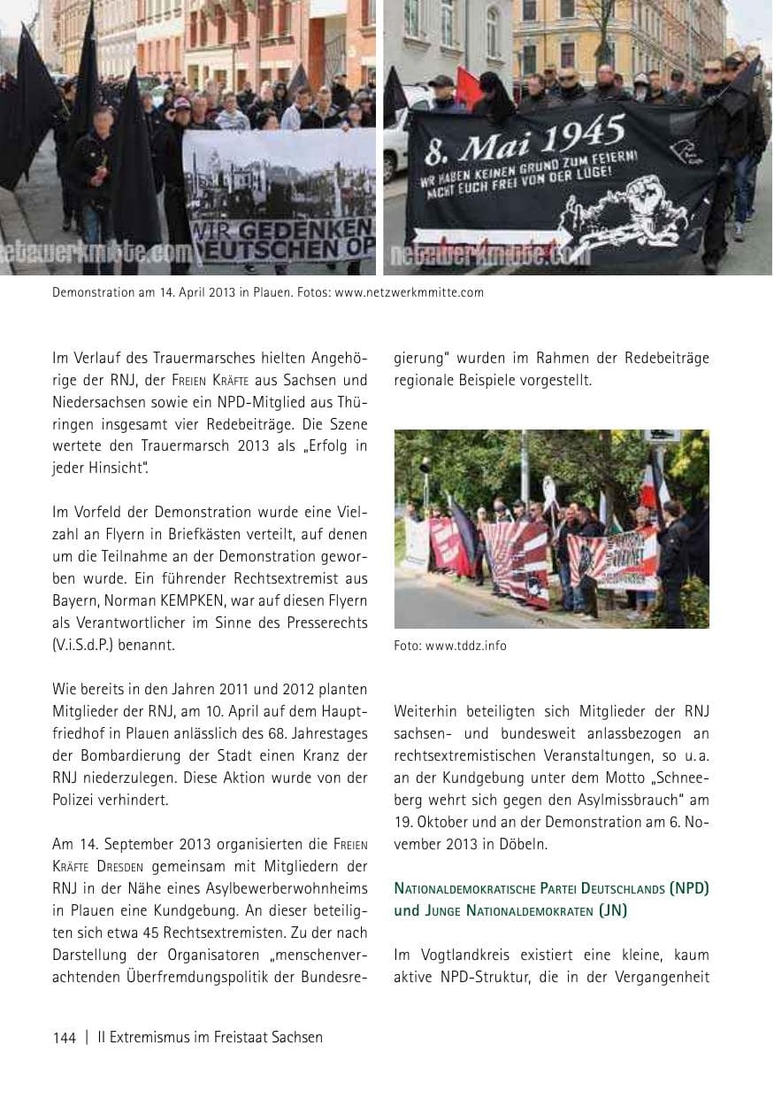 Seite 146 des Verfassungsschutzbericht 2013 Sachsen