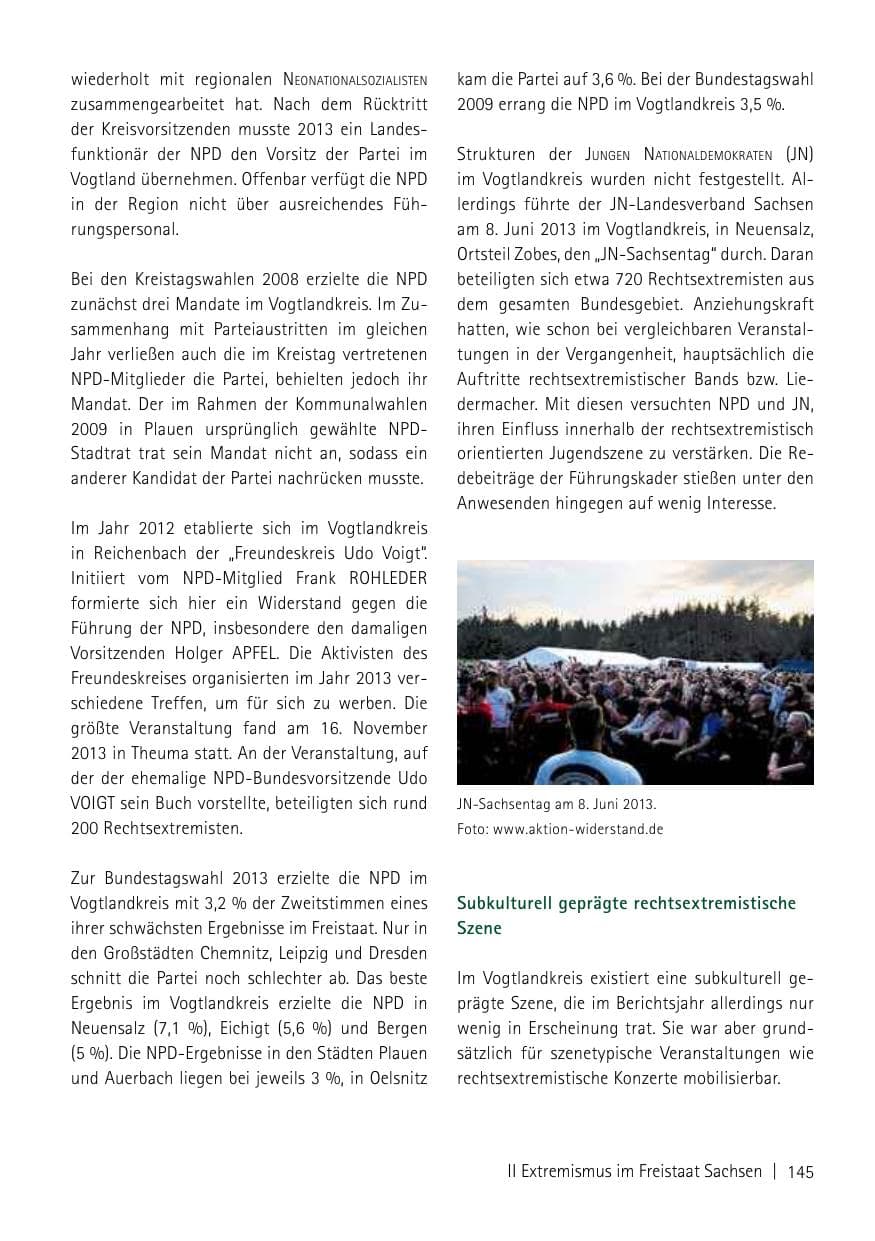 Seite 147 des Verfassungsschutzbericht 2013 Sachsen