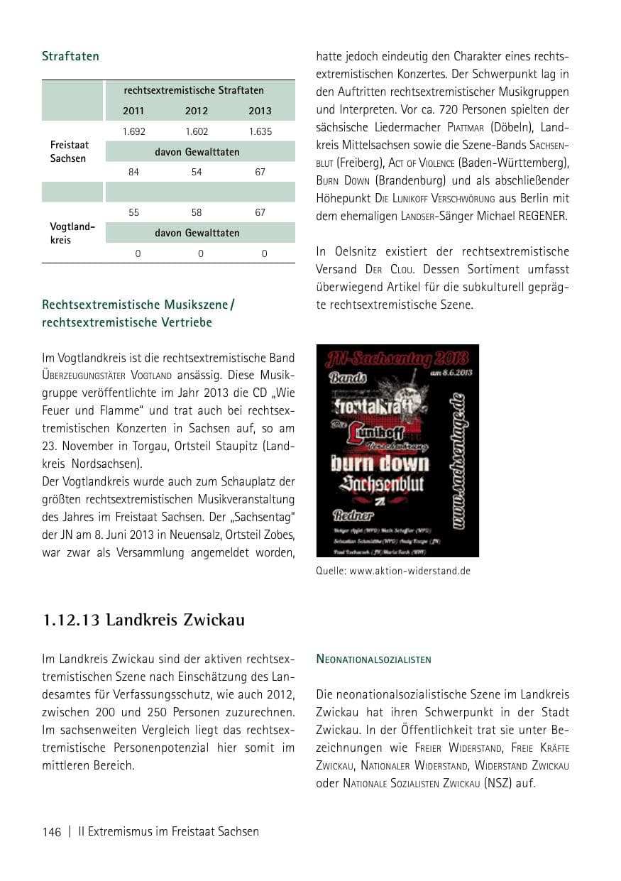 Seite 148 des Verfassungsschutzbericht 2013 Sachsen