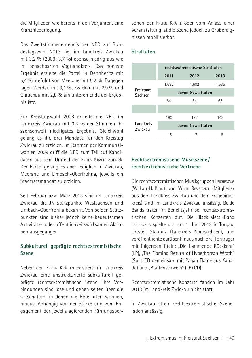 Seite 151 des Verfassungsschutzbericht 2013 Sachsen