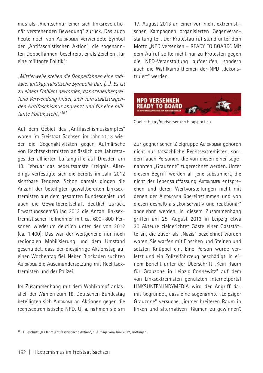 Seite 164 des Verfassungsschutzbericht 2013 Sachsen