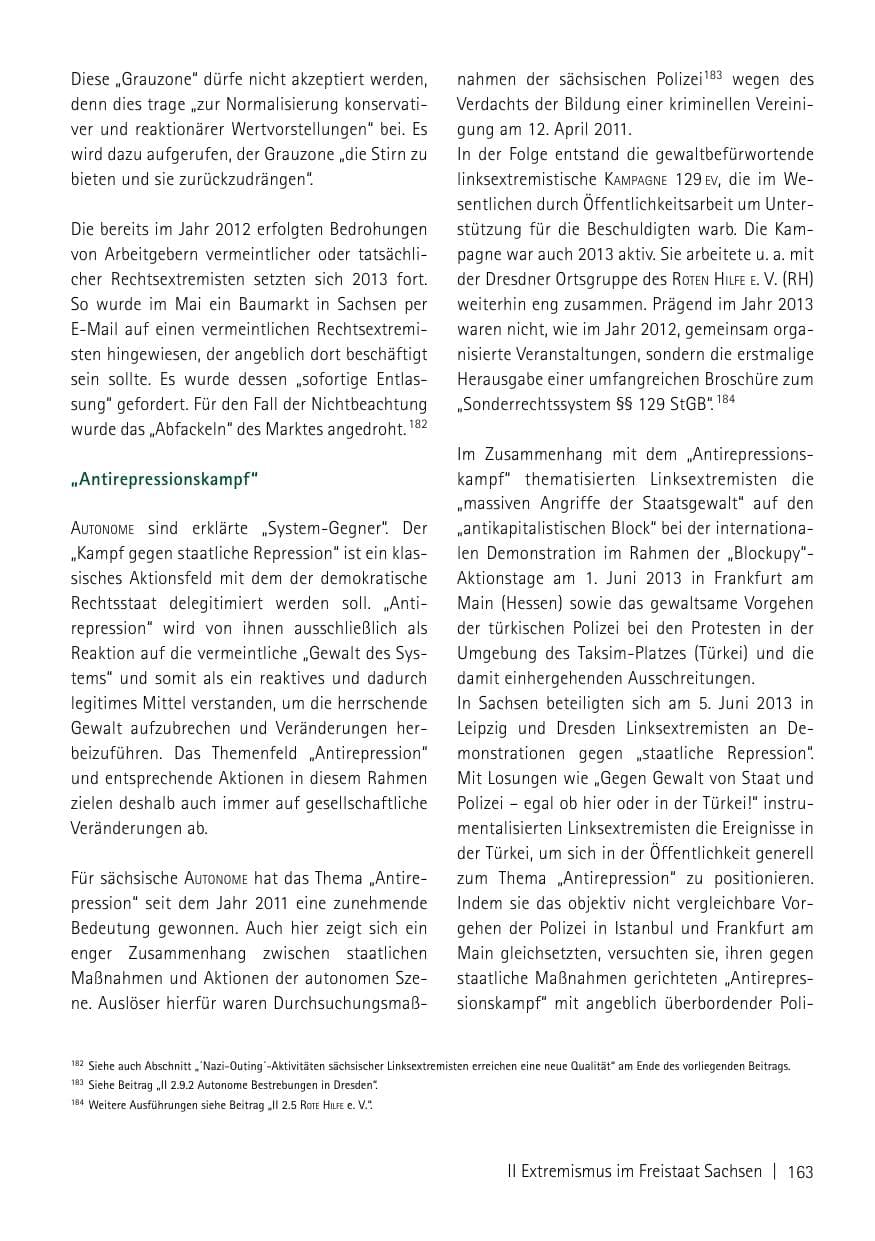 Seite 165 des Verfassungsschutzbericht 2013 Sachsen