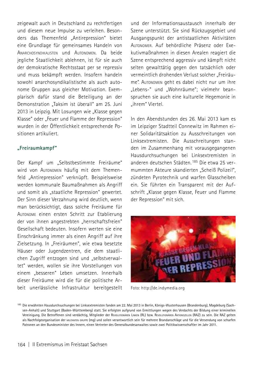 Seite 166 des Verfassungsschutzbericht 2013 Sachsen