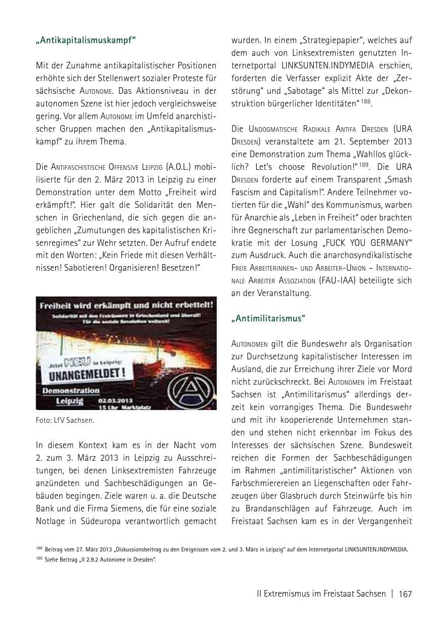 Seite 169 des Verfassungsschutzbericht 2013 Sachsen