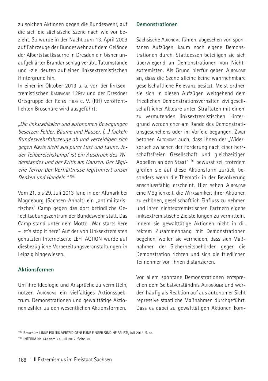 Seite 170 des Verfassungsschutzbericht 2013 Sachsen