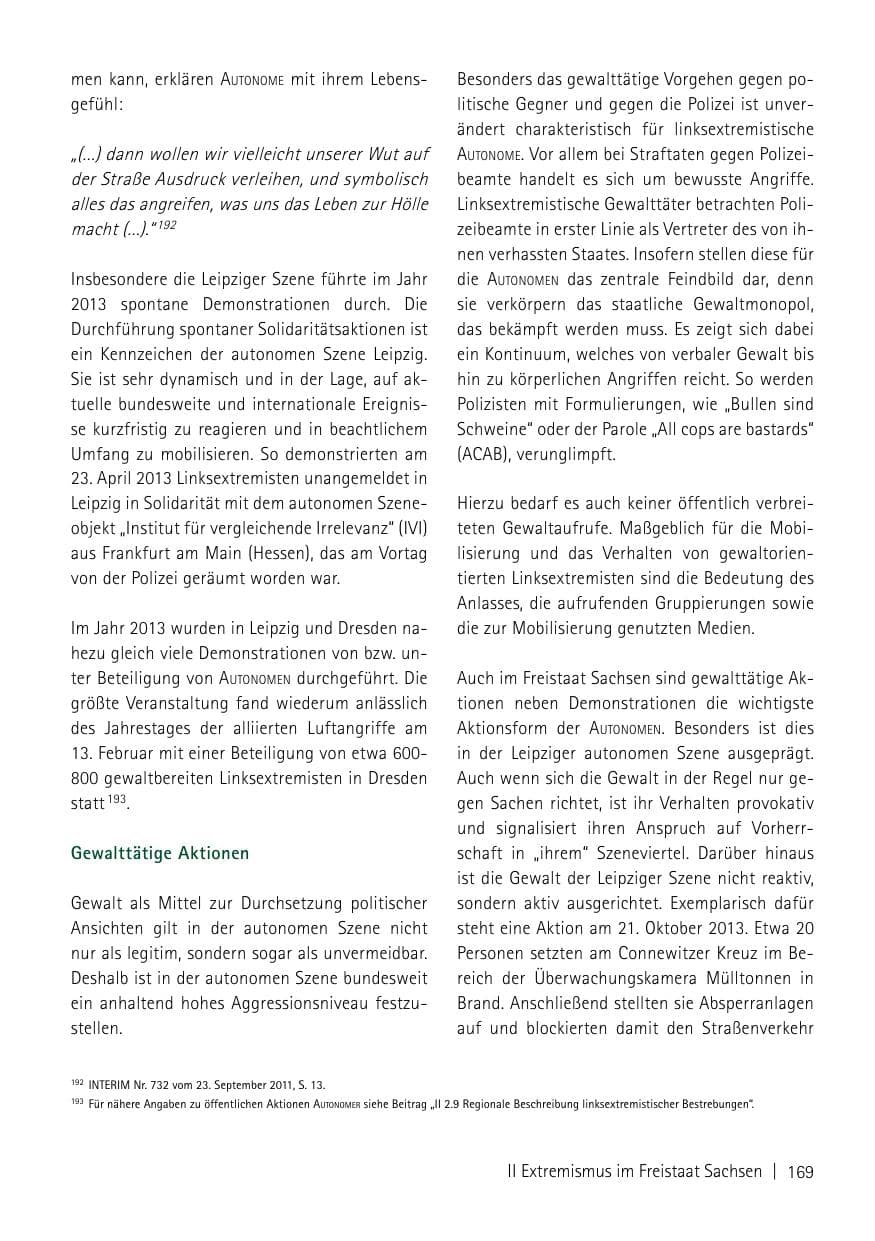 Seite 171 des Verfassungsschutzbericht 2013 Sachsen