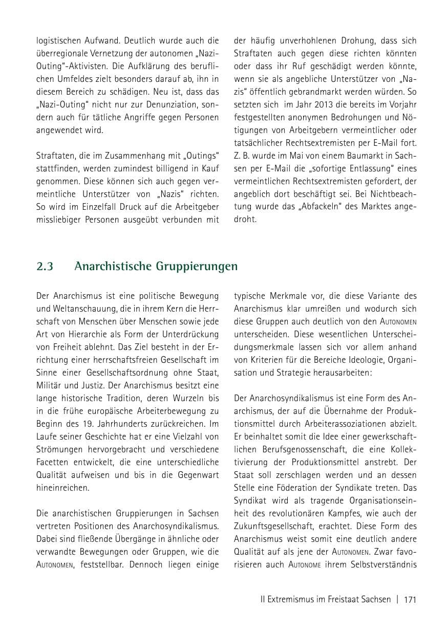 Seite 173 des Verfassungsschutzbericht 2013 Sachsen