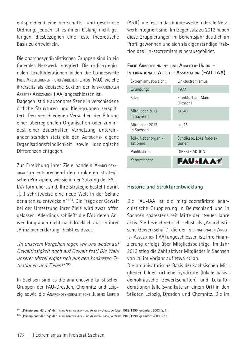 Seite 174 des Verfassungsschutzbericht 2013 Sachsen