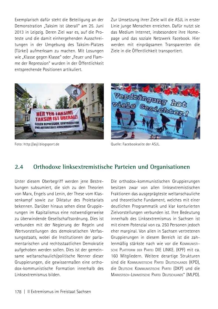 Seite 180 des Verfassungsschutzbericht 2013 Sachsen