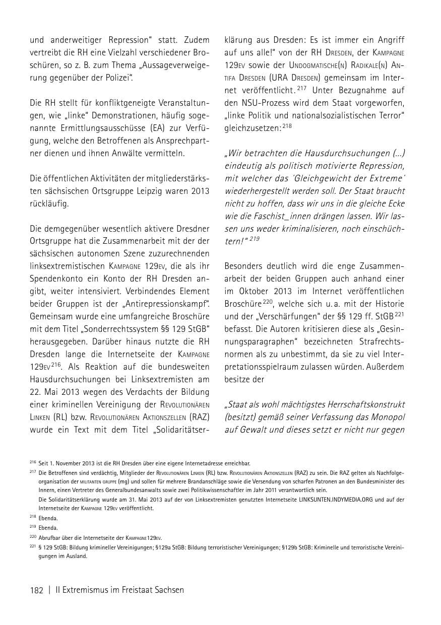Seite 184 des Verfassungsschutzbericht 2013 Sachsen