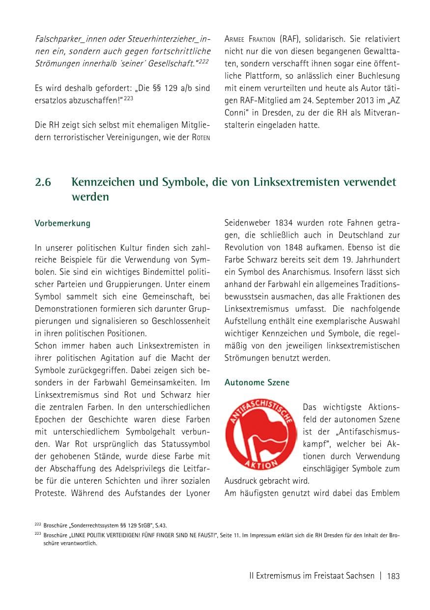 Seite 185 des Verfassungsschutzbericht 2013 Sachsen