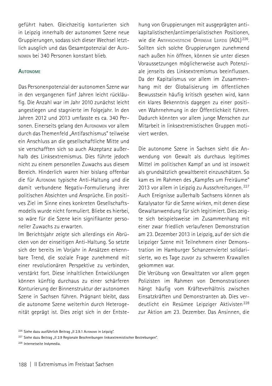 Seite 190 des Verfassungsschutzbericht 2013 Sachsen