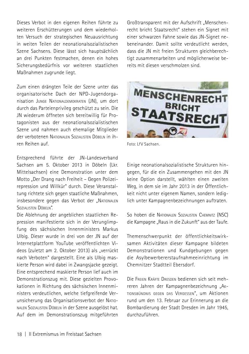 Seite 20 des Verfassungsschutzbericht 2013 Sachsen