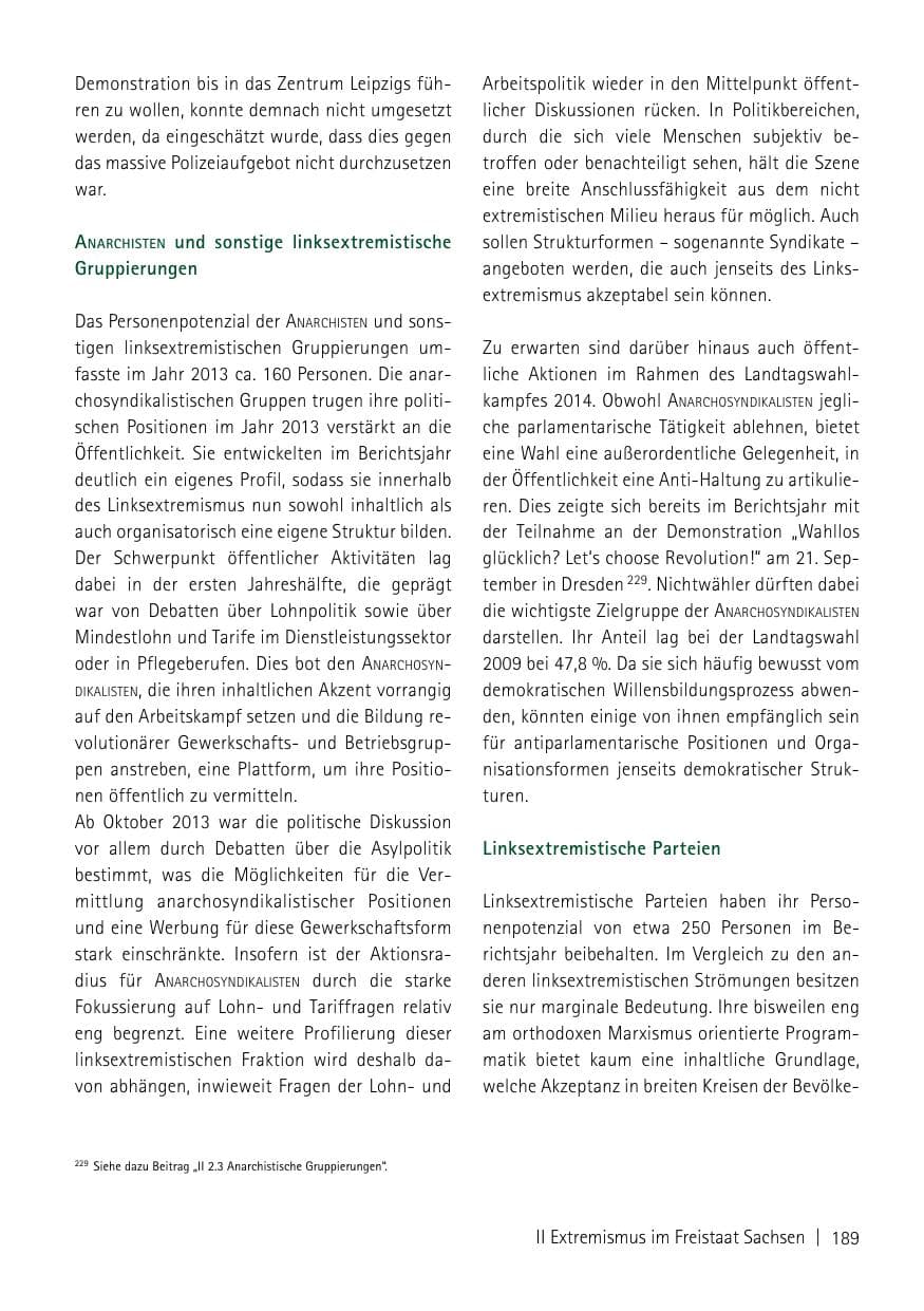 Seite 191 des Verfassungsschutzbericht 2013 Sachsen