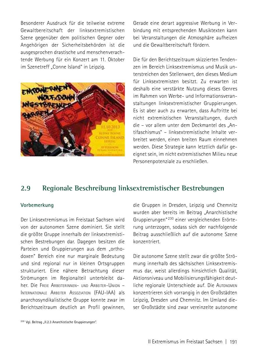 Seite 193 des Verfassungsschutzbericht 2013 Sachsen